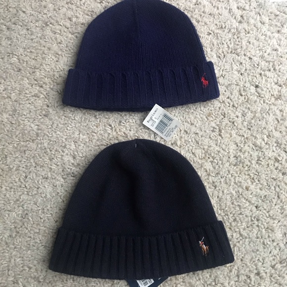 Lot 2 Ralph Lauren Polo Wool Beanies Blue - Picture 2 of 11